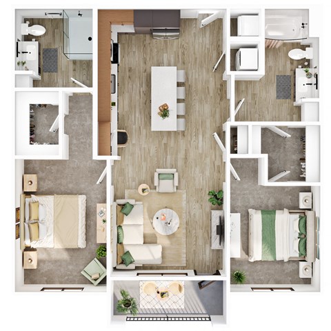 Floor plan for 2 beds, 2 baths, 1155 sqft